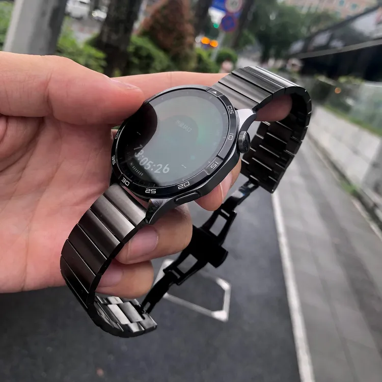 卡客风暴 一珠钢带适用华为GT4表带GT5pro金属watch3蝴蝶扣小米s4
