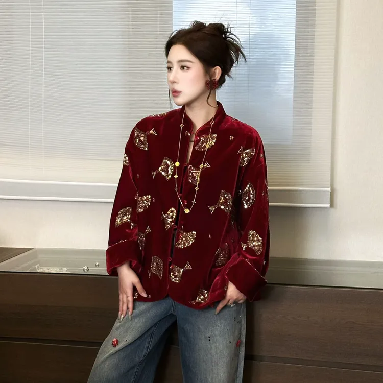 G. yantong/郭彦彤【新年锦富】新中式重工钉珠外套显瘦新款WT1133