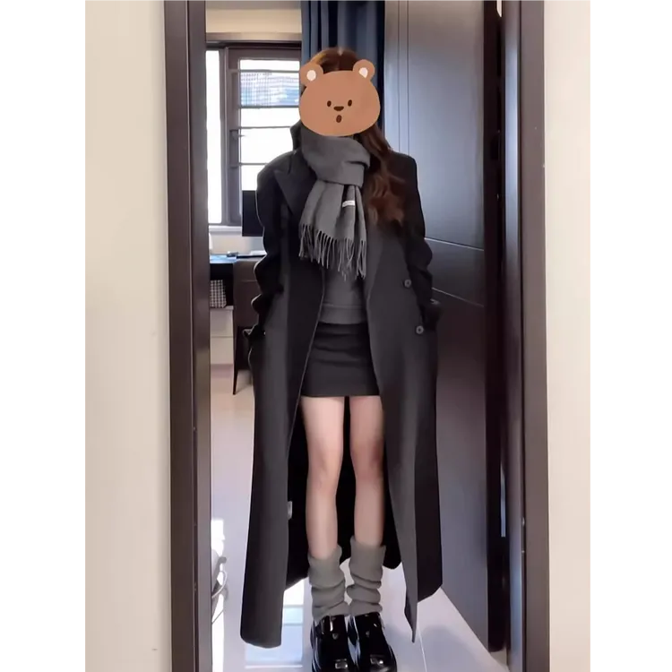 韩系毛呢大衣外套女2026新款高级感气质穿搭中长款小个子秋冬季