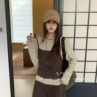 2530首尔假期~条纹打底衫背心高腰西装拖地裤三件套