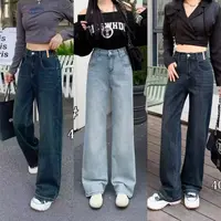 大码女装春秋韩版胖mm显瘦遮肚高腰直筒牛仔裤宽松百搭阔腿拖地裤