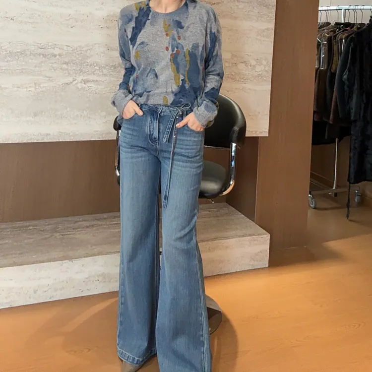 TANTAN 气质时尚复古秋季阔腿休闲牛仔裤3205