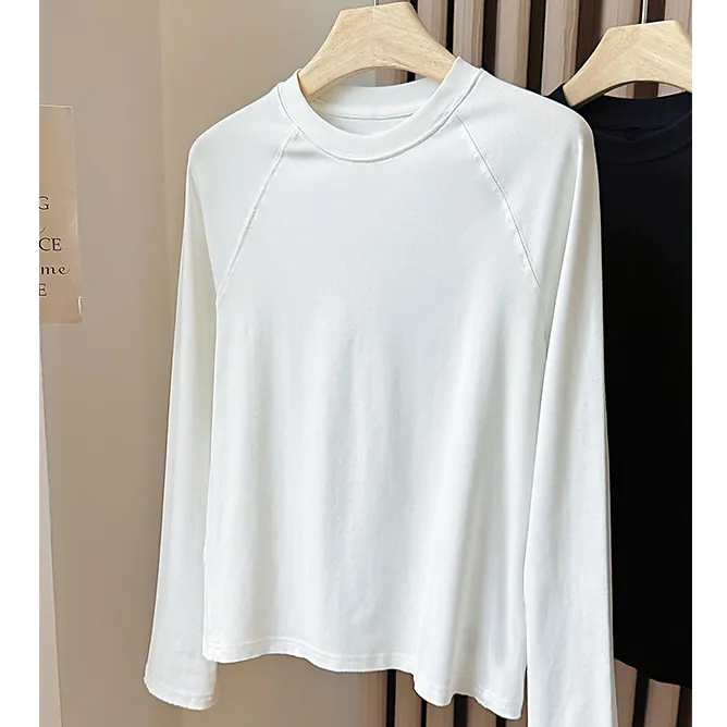 纯色简约长袖T恤打底衫女秋季新款韩版宽松显瘦插肩袖百搭上衣ins