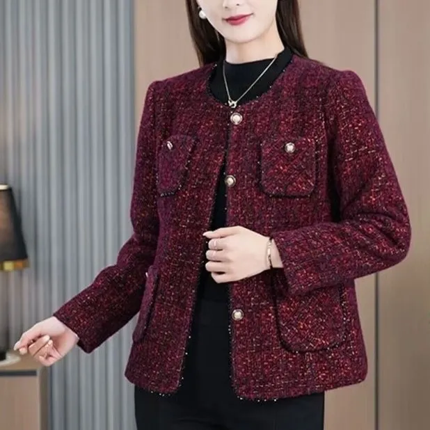 中年妈妈秋装外套小香风上衣2025春秋季新款中老年女洋气短款夹克