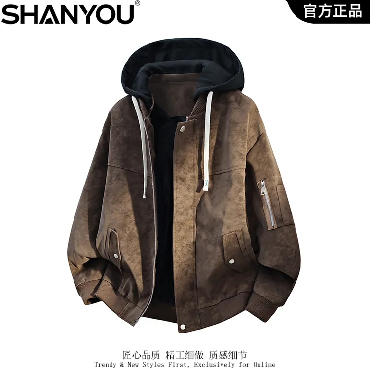秋季男士大码皮夹克外套美式高街复古时尚棒球服新款加绒百搭夹克