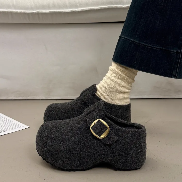 包头厚底增高半拖鞋女秋冬外穿2025超火新款穆勒一脚蹬勃肯棉拖鞋