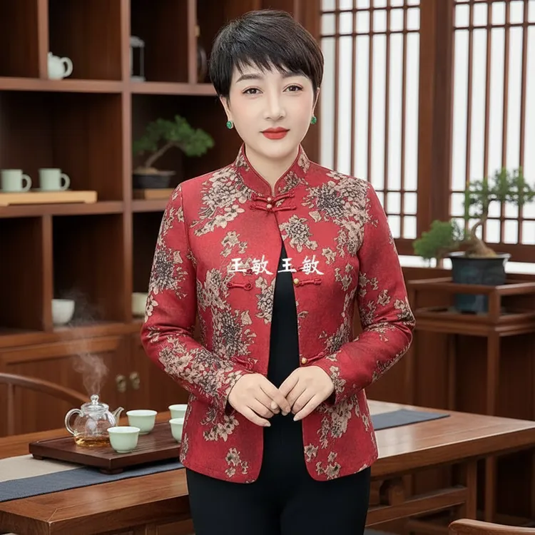 960唐装外套妈装妈弹力加绒女上衣冬季旗袍开衫时尚衫中老年保暖