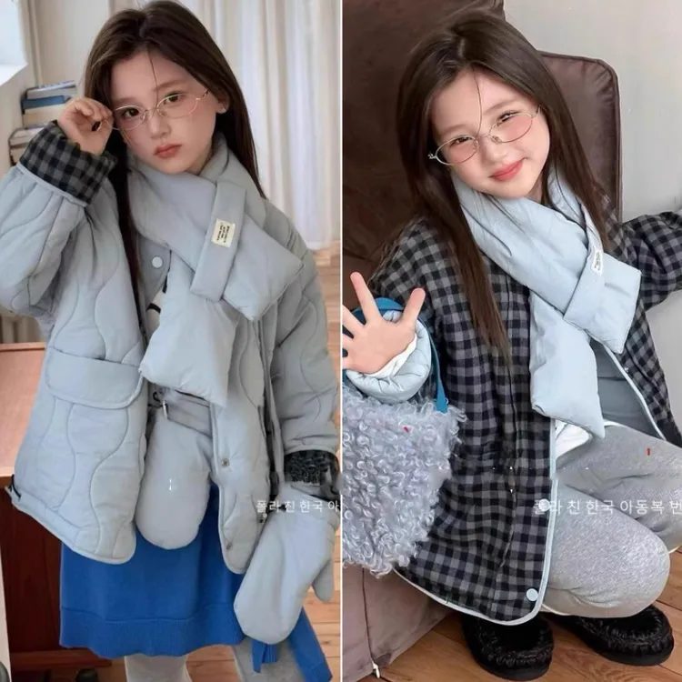 【送围巾】双面穿女童冬季新款棉服保暖加厚女宝宝休闲棉衣外套