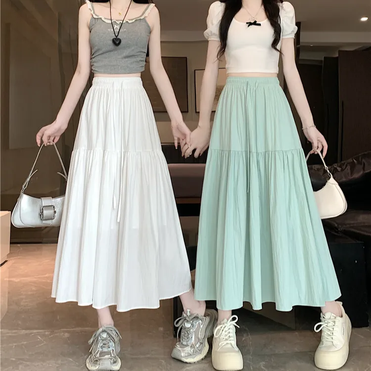 夏季高腰白色半身裙2025大裙摆A字长裙显瘦显高伞裙垂感百褶裙子