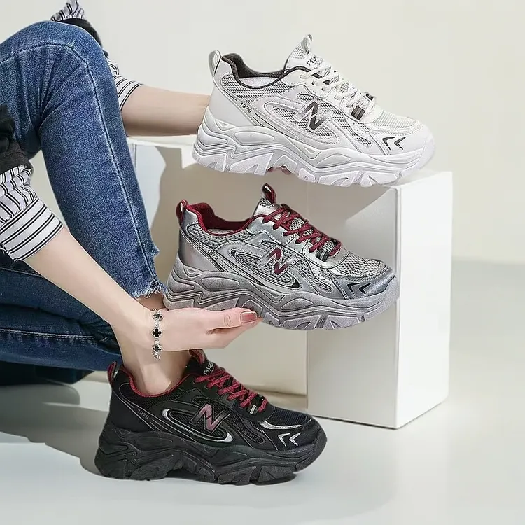 女鞋老鞋鞋休闲皮面时尚休闲鞋常规款运动风细带组合圆头中跟