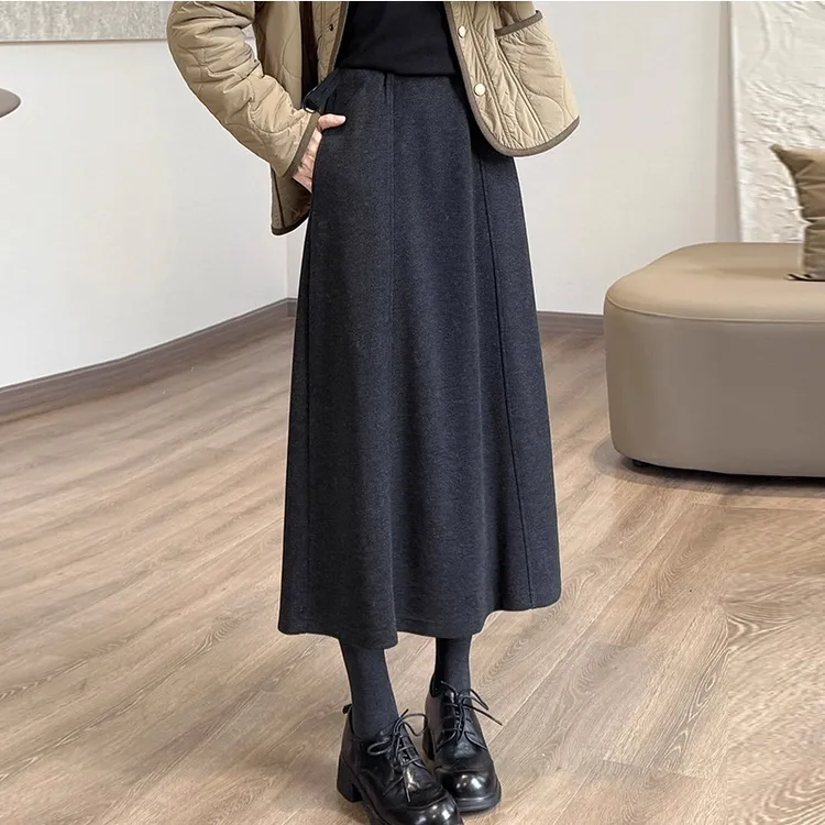 复古气质毛呢半身裙女2025秋冬显瘦高腰加绒加厚醋酸半裙花苞裙女