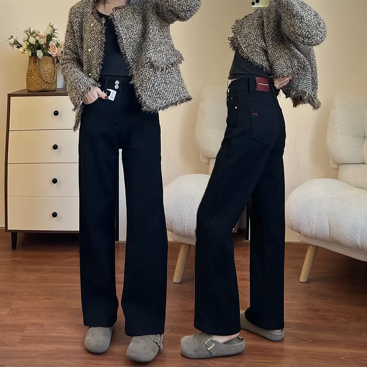 设计感蝴蝶刺绣直筒牛仔裤女2025秋冬新款大码胖mm高腰窄版阔腿裤