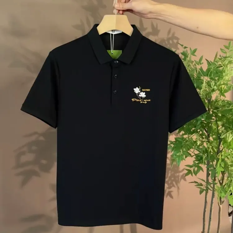 刀哥【80斤-240斤】重工刺绣商务型男翻领POLO衫男士短袖T恤修身潮t