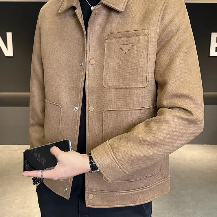 奥美普西比男士外套新款秋季翻领修身潮流百搭休闲衣服夹克男