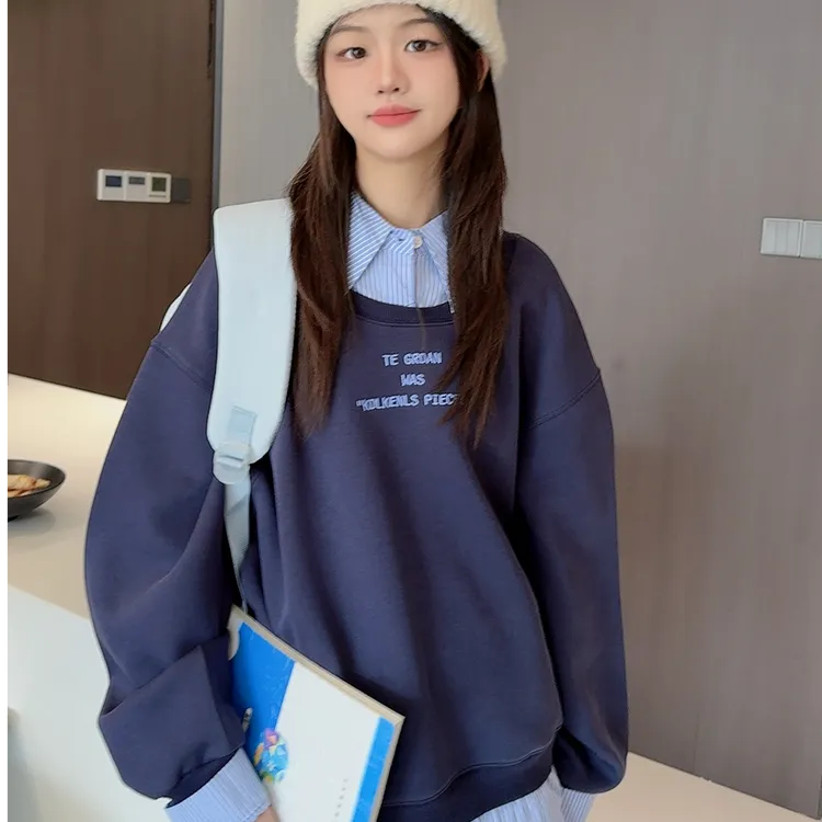 TTY  2025秋款字母刺绣韩系拼接假两件针织卫衣278061