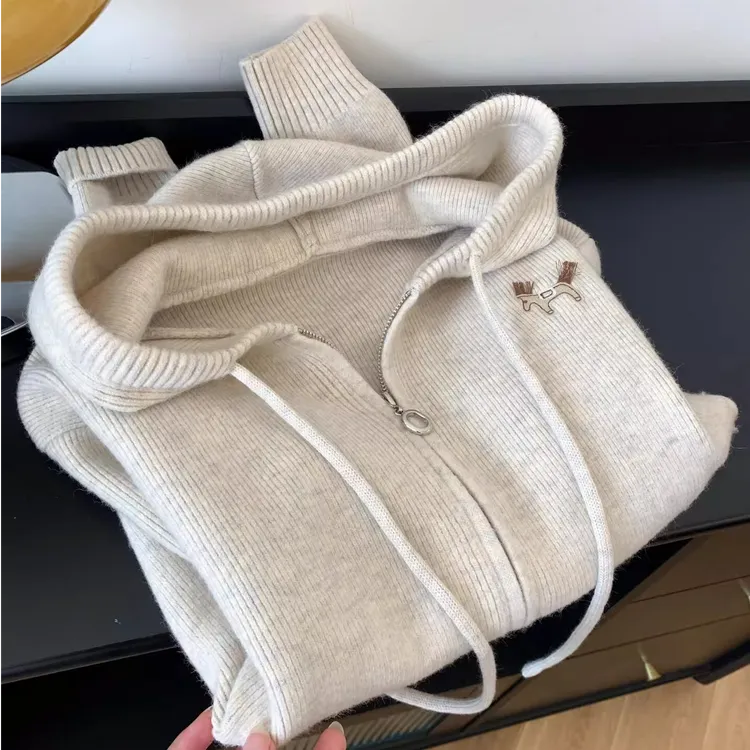 韩系甜美连帽开衫毛衣女2025秋冬新款慵懒风针织卫衣上衣拉链外套