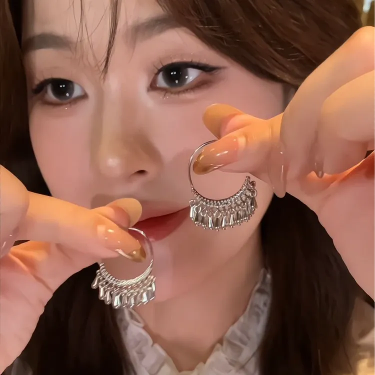 水滴流苏耳环新中式民族风流苏耳环女小众个性高级感耳饰简约时尚百搭