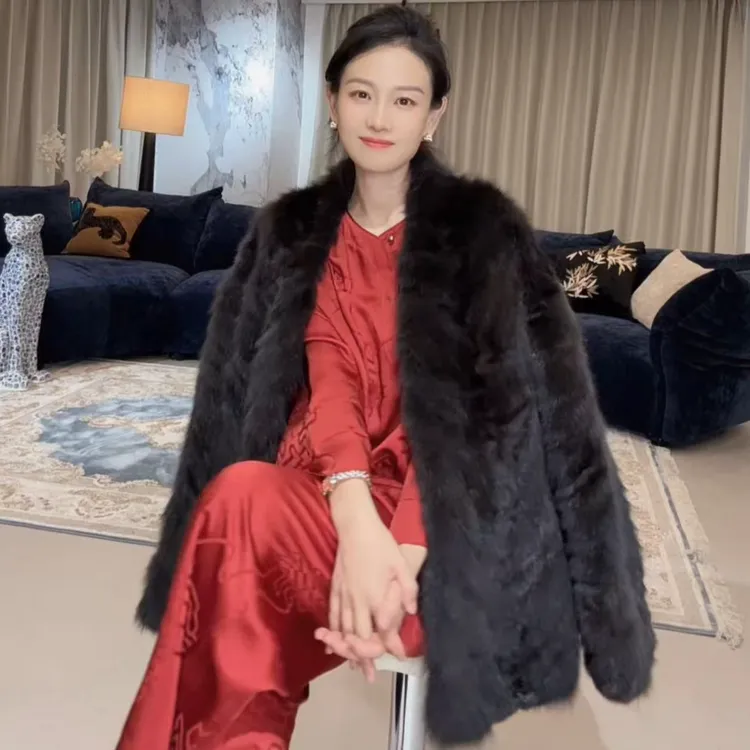 俄罗斯紫貂农夫色皮草V领短款气质皮草外套老钱风松弛感貂皮大衣