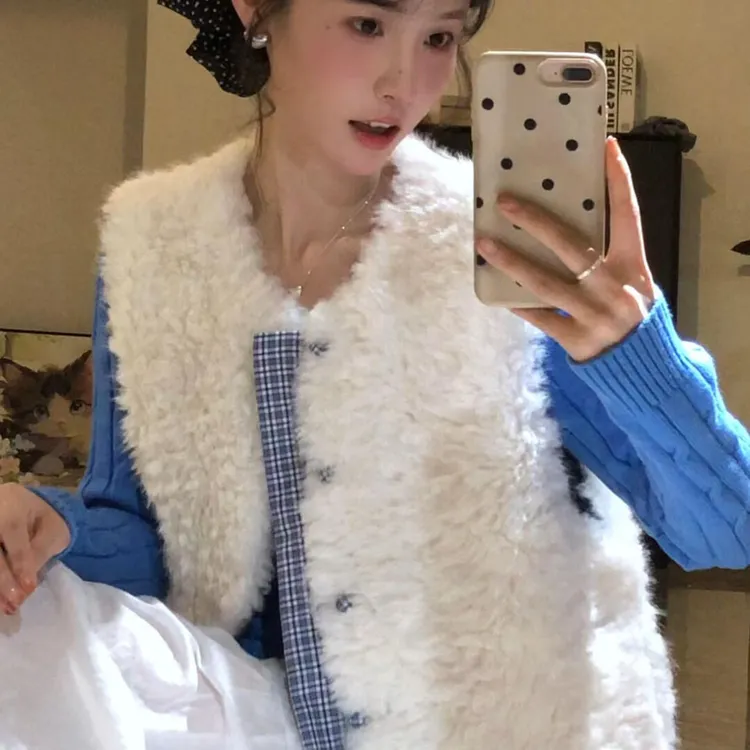 法式少女风个性设计感拼接秋冬季新款无袖马夹女保暖百搭小众外套