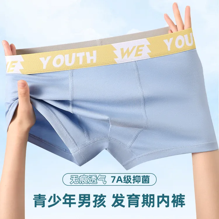 青少年内裤男孩棉质四角初中生抗菌透气男孩发育期大码透气短裤头