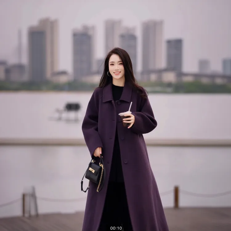 纯羊毛翻领新款一穿即瘦的纸片人高支羊毛时尚廓形宽松大衣2518