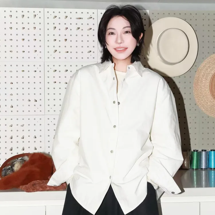 PENNYPENG 富士山下 简约时尚舒适洋气宽松纯色百搭翻领夹棉外套