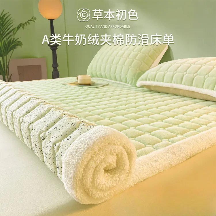 A类加厚牛奶绒床单单件宿舍学生法兰绒珊瑚绒加绒被单三件套双人