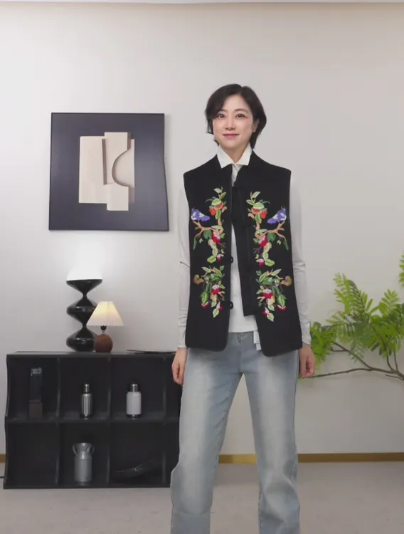 【U.M】喜上眉梢新中式刺绣羊毛马甲气质精致毛呢