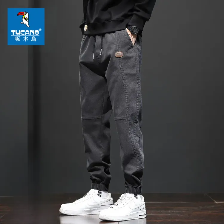 啄木鸟工装裤男士秋冬款加绒宽松百搭束脚修身显瘦大码休闲裤子男