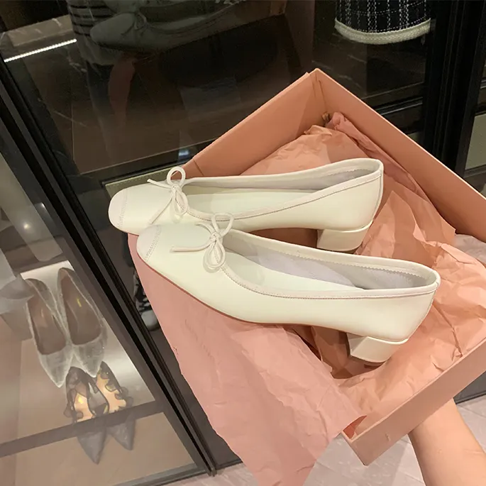 工厂店女鞋~新款方头浅口玛丽珍鞋蝴蝶结舒适软底单鞋温柔气质女