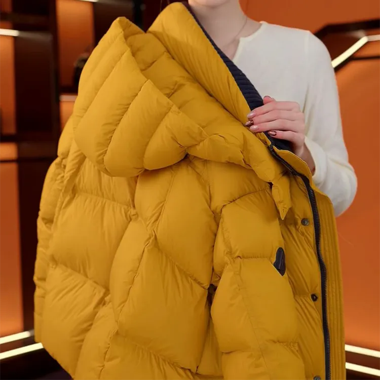 香朵儿【心想事橙】冬季轻奢时尚外套针织撞色领袖口翻边设计棉服女