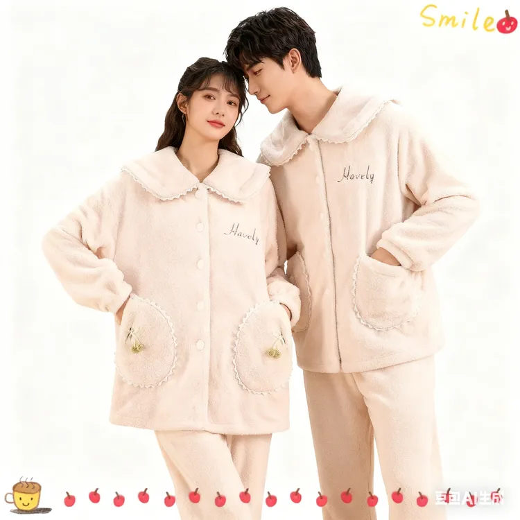 女士秋冬季珊瑚绒加厚加绒保暖法兰绒开衫家居服