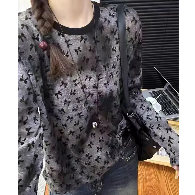 9846欧货蝴蝶结印花洋气小衫