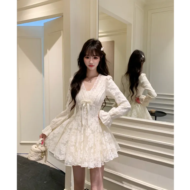 【小美】大码女装法式纯欲蕾丝连衣裙收腰千金风生日蓬蓬裙13813