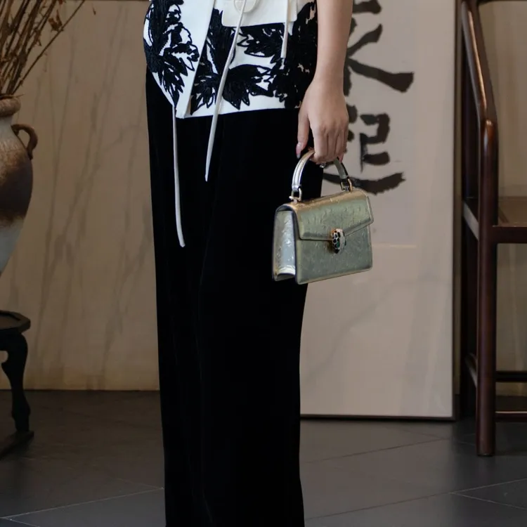 爱妃原创【新品】新中式宽松直筒真丝丝绒百搭休闲裤87072