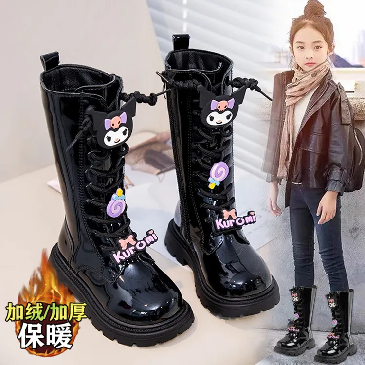 女童加绒长筒靴2025冬季新款卡通可爱儿童马丁靴时尚保暖女孩皮靴