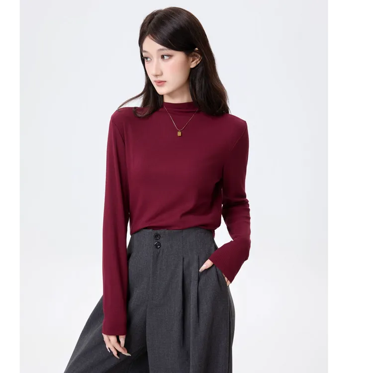 2025新款打底衫常规极简风半高领透气T恤内搭修身纯色网红秋冬