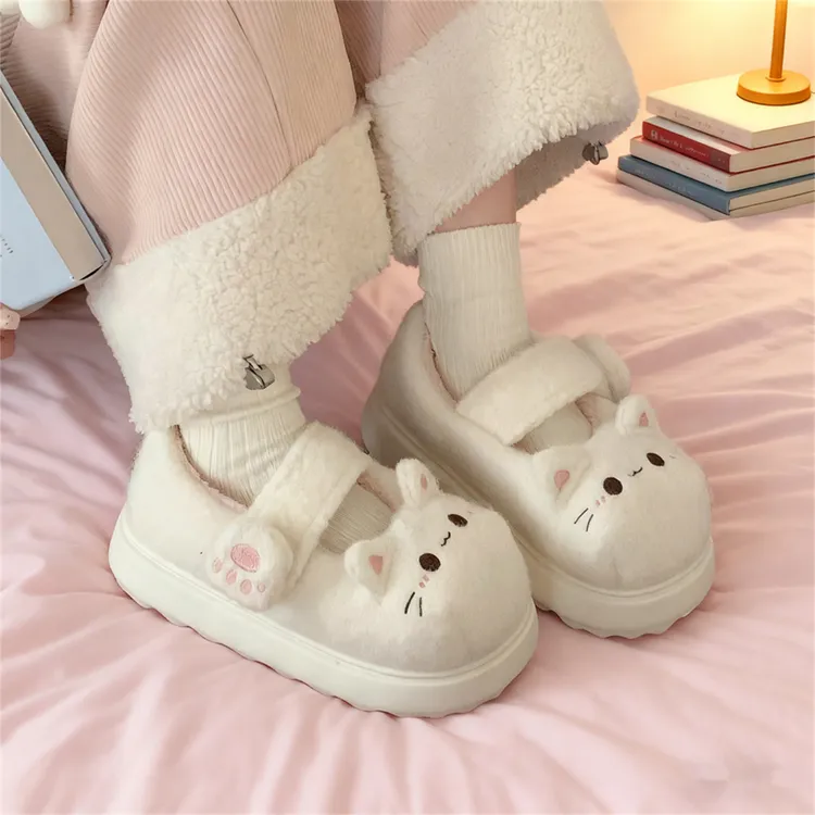 细细条 ins小猫lolita鞋女冬魔术贴豆豆鞋软底防滑学生玛丽珍棉鞋