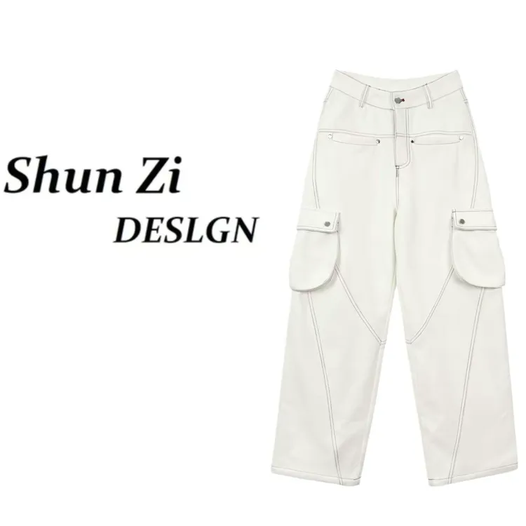 顺子/SZ10089 【工装加绒】冬季时尚明线设计撞色大口袋工装弯刀裤