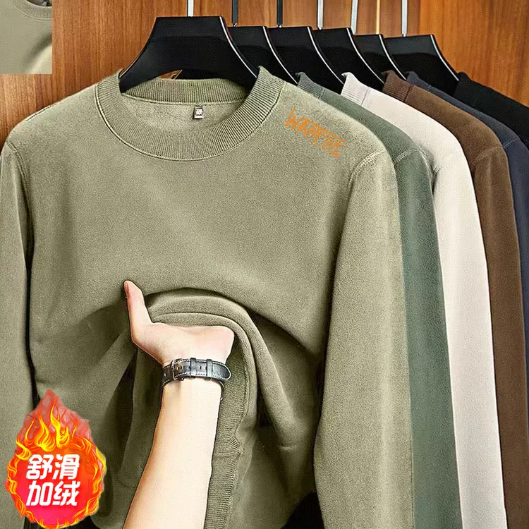 云感双面奥粒绒【刺绣工艺】男士长袖加绒加厚保暖圆领秋冬套头宽松