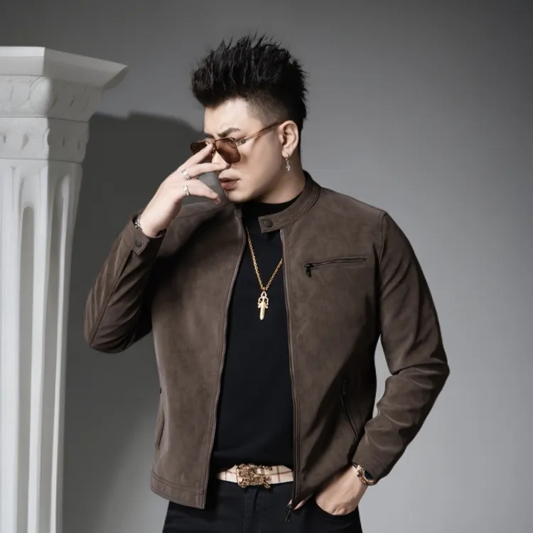 潮流纽扣立领皮夹克男士外套2025新款秋季青年防风机车服百搭皮衣