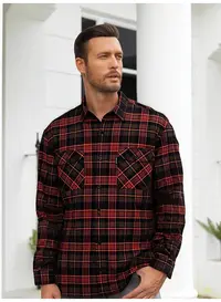 哈雷长袖男翻领格子衬衫标准格纹成人中年耐脏秋季时尚休闲经典