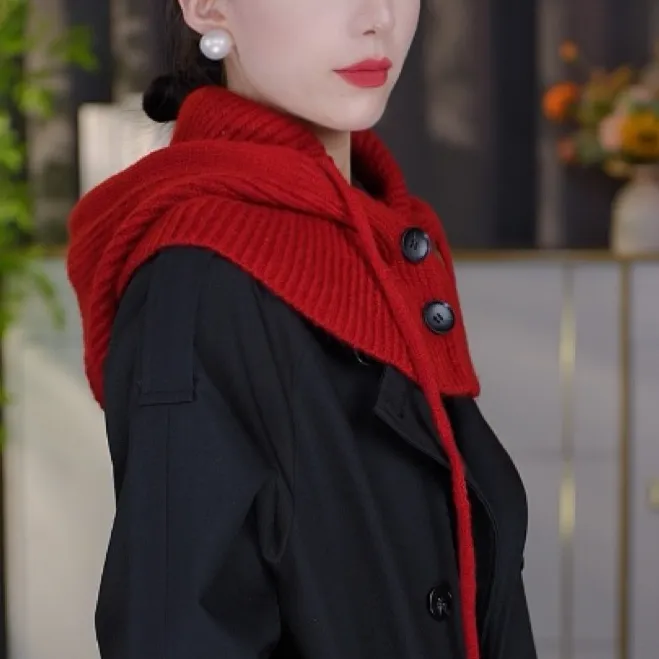 针织克拉克拉法帽带纽扣女秋冬季韩版保暖护耳包头帽 M