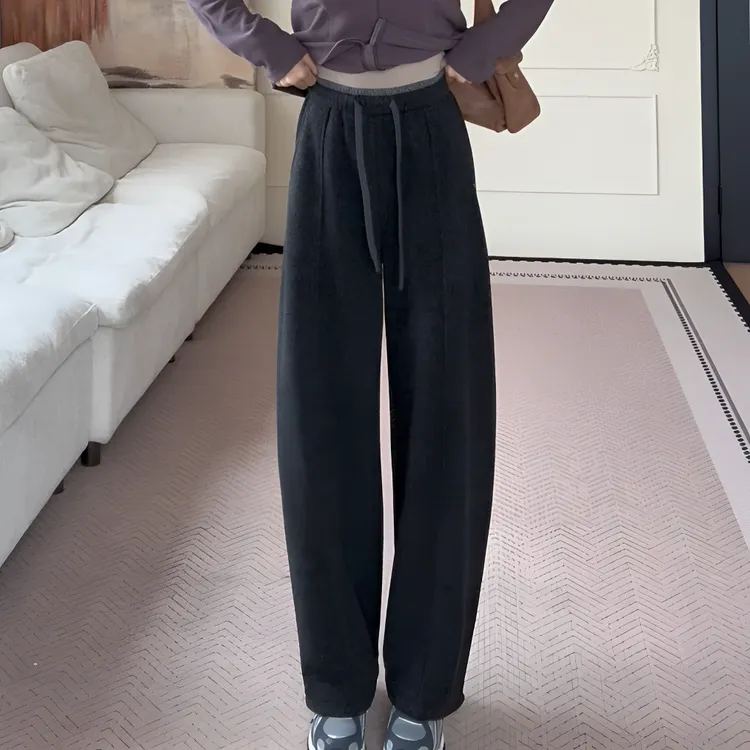 【余欢欢】冬季百搭腰头拼接撞色可束脚加绒休闲裤-YHK50471