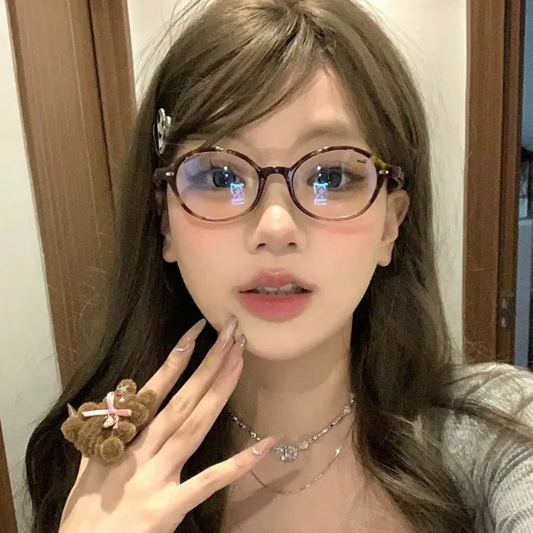 超轻素颜小框近视女眼镜度数可配复古窄框豹纹椭圆框架