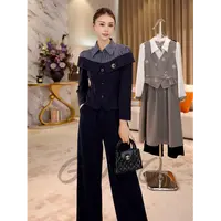 G9159新款2025秋季洋气显瘦假两件格子上衣阔腿裤休闲两件套装女