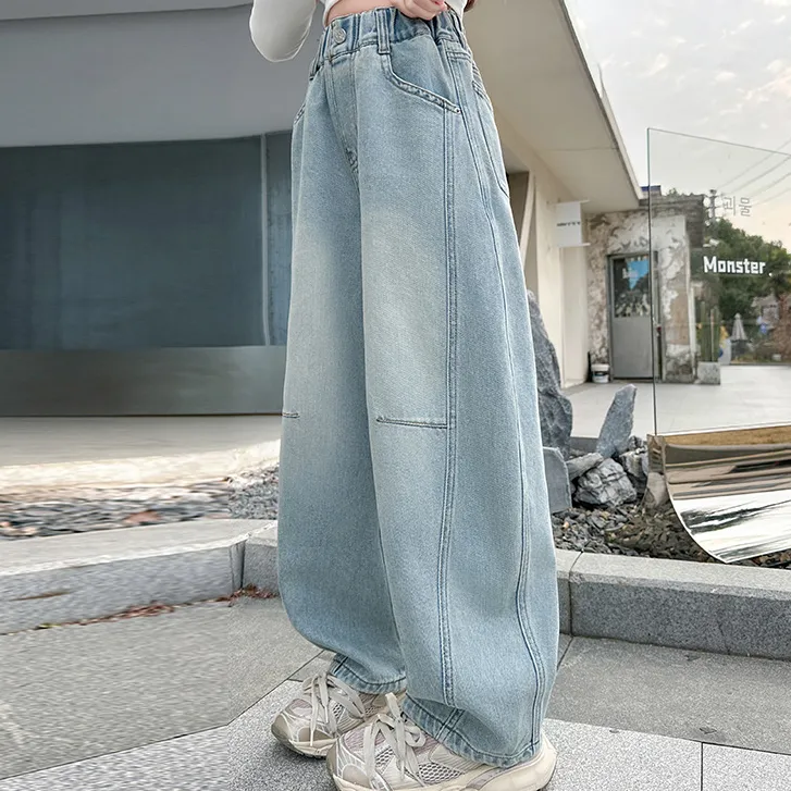 女童秋款弯刀牛仔裤2025新款洋气女大童初中生儿童春秋季阔腿裤子