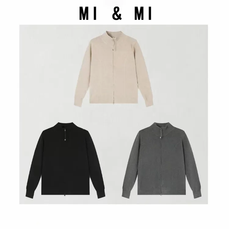【米米服饰】2025秋冬“美丽奴羊毛”双拉链立领百搭针织开衫2502-344