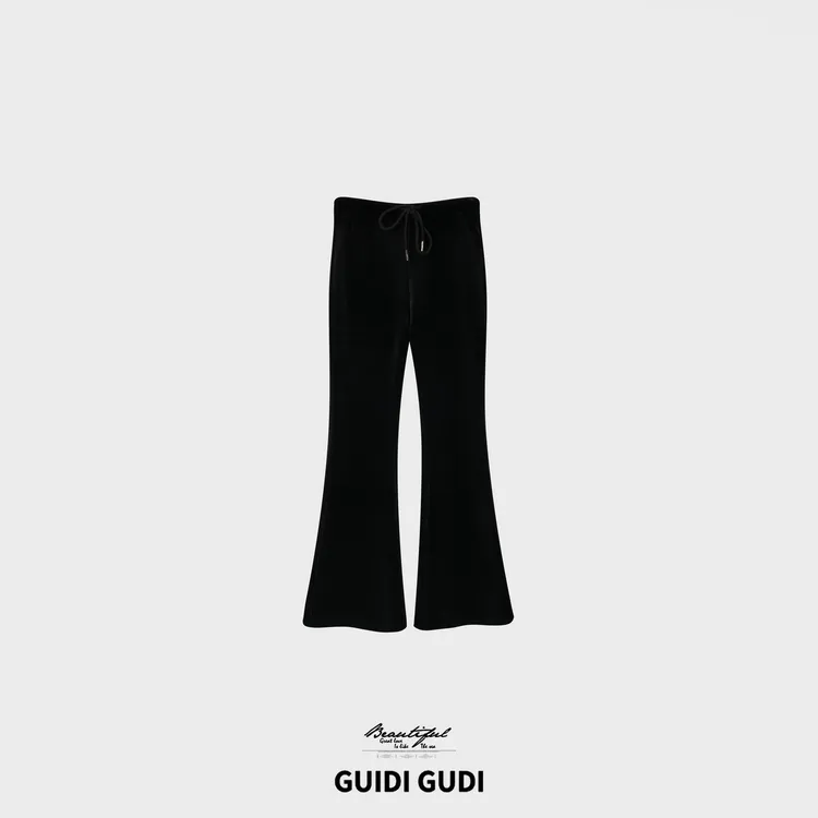 GUIDI GUDI【晚风叙怀】加绒加厚百搭微喇丝绒休闲裤/黄加蓝