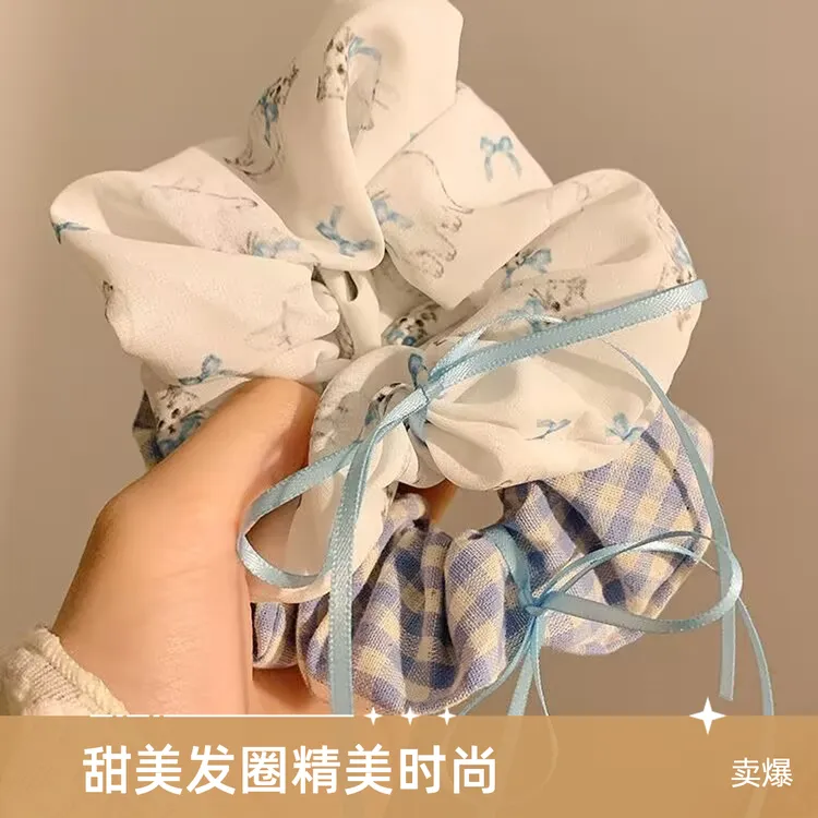 韩国ins风甜美小熊蝴蝶结格纹大肠发圈皮筋头绳高马尾丸子头发饰